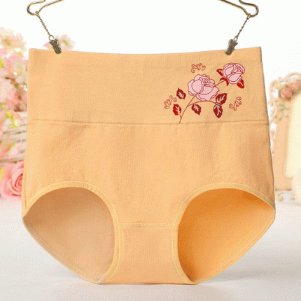 High Elastic Waist Floral Print Girls Panty Brief Women Undergarments Soft Fabric Underwear - Light Yellow