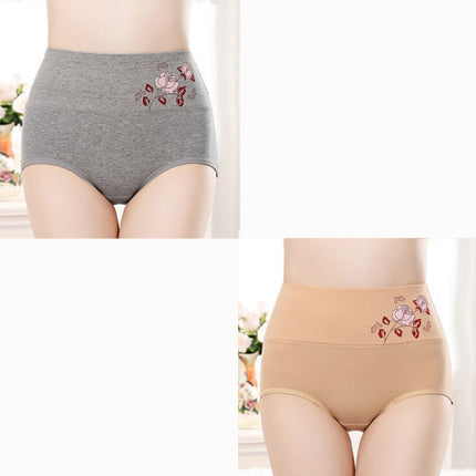 High Elastic Waist Floral Print Girls Panty Brief Women Undergarments Soft Fabric Underwear - Light Pink