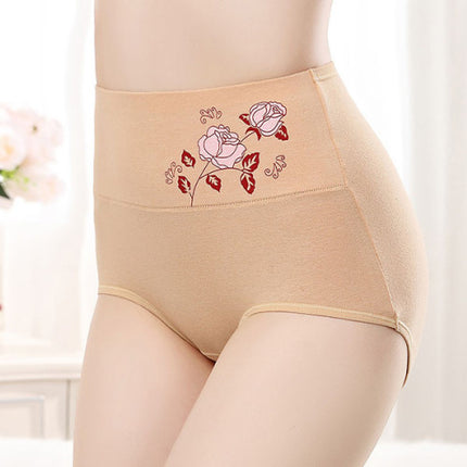 High Elastic Waist Floral Print Girls Panty Brief Women Undergarments Soft Fabric Underwear - Light Yellow