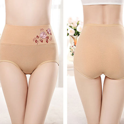 High Elastic Waist Floral Print Girls Panty Brief Women Undergarments Soft Fabric Underwear - Light Yellow