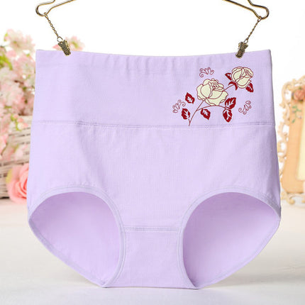 High Elastic Waist Floral Print Girls Panty Brief Women Undergarments Soft Fabric Underwear - Light Purple