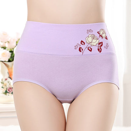 High Elastic Waist Floral Print Girls Panty Brief Women Undergarments Soft Fabric Underwear - Light Purple