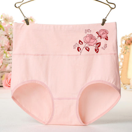 High Elastic Waist Floral Print Girls Panty Brief Women Undergarments Soft Fabric Underwear - Light Pink