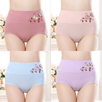 High Elastic Waist Floral Print Girls Panty Brief Women Undergarments Soft Fabric Underwear - Light Pink