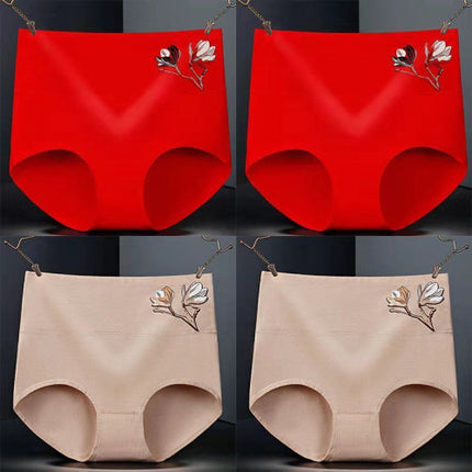 High Elastic Waist Underwear Briefs Women Undergarments Comfortable Summer Wear Panty - Red