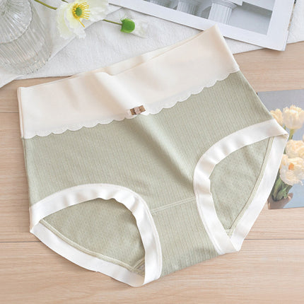 Comfortable Women's High Waist Brief Elastic Closure Soft Cotton Blends Underwear - Light Green