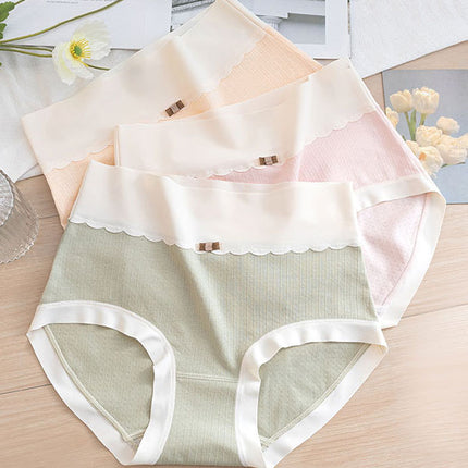 Comfortable Women's High Waist Brief Elastic Closure Soft Cotton Blends Underwear - Light Green