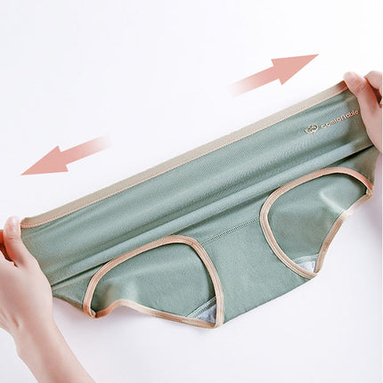 Stylish Two Tone Elastic Waist Hipster Women's Cotton Blend Underwear - Green