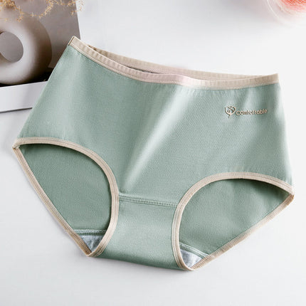 Stylish Two Tone Elastic Waist Hipster Women's Cotton Blend Underwear - Green