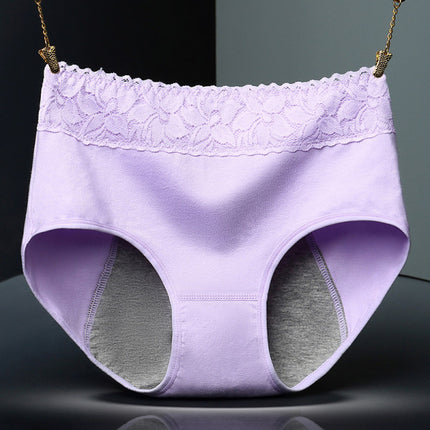 Elegant Lace High Waist Women's Brief Stylish Innerwear Comfortable Cotton Blends Underwear - Purple