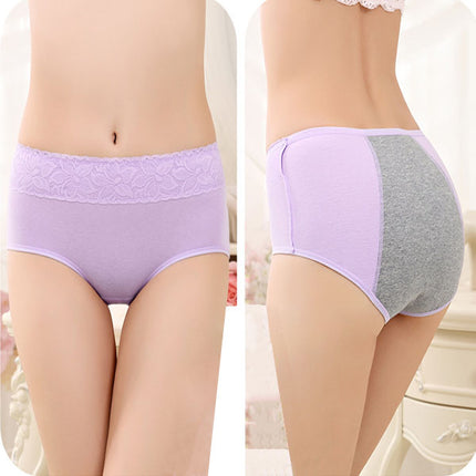 Elegant Lace High Waist Women's Brief Stylish Innerwear Comfortable Cotton Blends Underwear - Purple