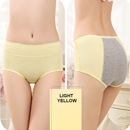 Elegant Lace High Waist Women's Brief Stylish Innerwear Comfortable Cotton Blends Underwear - Light Yellow