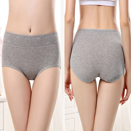 Elegant Lace High Waist Women's Brief Stylish Innerwear Comfortable Cotton Blends Underwear - Gray