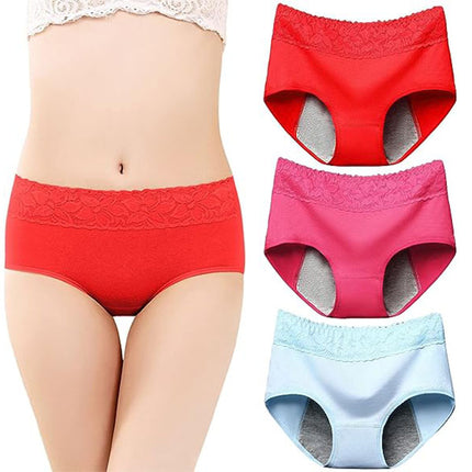 Elegant Lace High Waist Women's Brief Stylish Innerwear Comfortable Cotton Blends Underwear - Pink Red