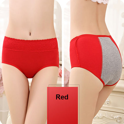 Elegant Lace High Waist Women's Brief Stylish Innerwear Comfortable Cotton Blends Underwear - Red