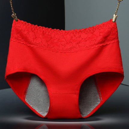 Elegant Lace High Waist Women's Brief Stylish Innerwear Comfortable Cotton Blends Underwear - Red