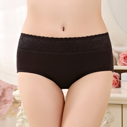 Elegant Lace High Waist Women's Brief Stylish Innerwear Comfortable Cotton Blends Underwear - Black