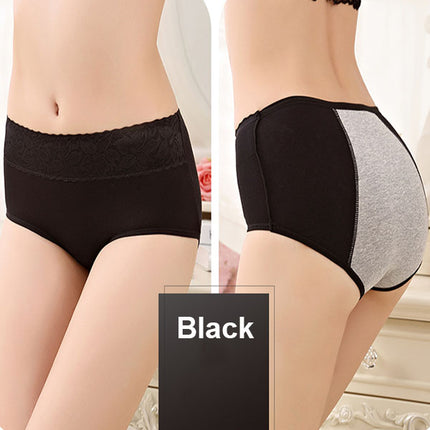 Elegant Lace High Waist Women's Brief Stylish Innerwear Comfortable Cotton Blends Underwear - Black