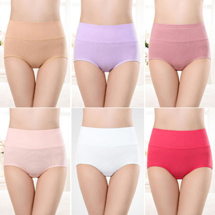 Belly Shaper High Elastic Waist Underwear Brief Stylish Plain Color Women Undergarments - Black