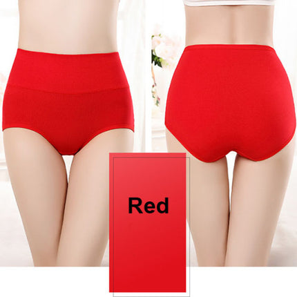 Belly Shaper High Elastic Waist Underwear Brief Stylish Plain Color Women Undergarments - Red