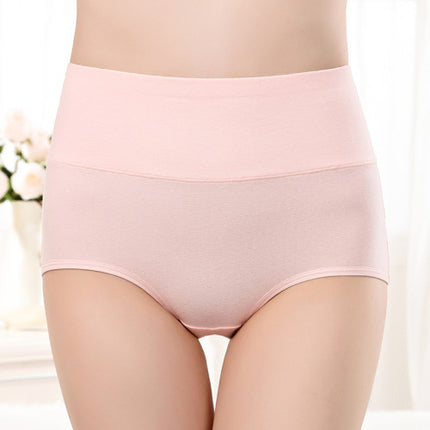 Belly Shaper High Elastic Waist Underwear Brief Stylish Plain Color Women Undergarments - Pink