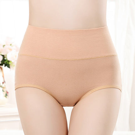 Belly Shaper High Elastic Waist Underwear Brief Stylish Plain Color Women Undergarments - Apricot