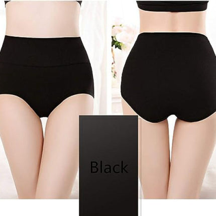 Belly Shaper High Elastic Waist Underwear Brief Stylish Plain Color Women Undergarments - Black