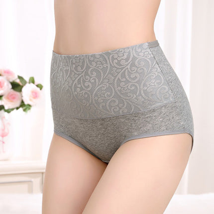 Floral Embossed Print High Elastic Waist Underwear Women Summer Wear Inner Soft Comfy Fabric Women's Panty - Gray