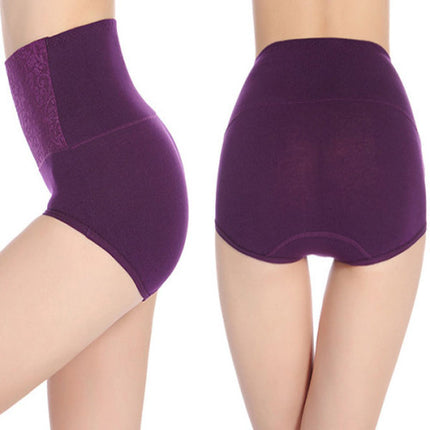 Floral Embossed Print High Elastic Waist Underwear Women Summer Wear Inner Soft Comfy Fabric Women's Panty - Purple