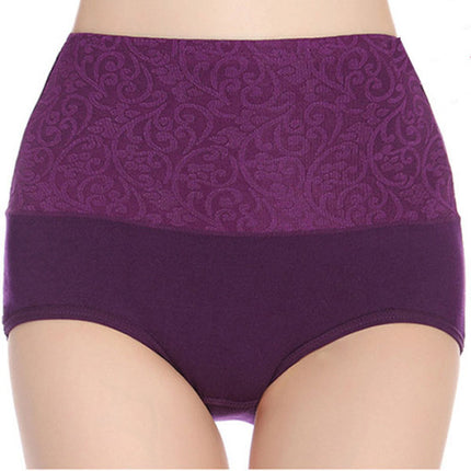 Floral Embossed Print High Elastic Waist Underwear Women Summer Wear Inner Soft Comfy Fabric Women's Panty - Purple