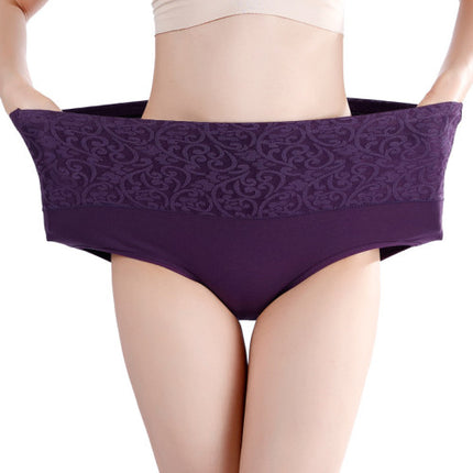 Floral Embossed Print High Elastic Waist Underwear Women Summer Wear Inner Soft Comfy Fabric Women's Panty - Purple