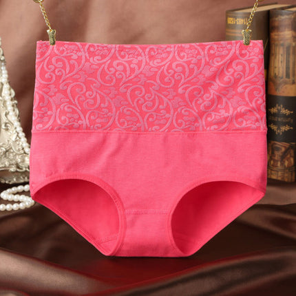 Floral Embossed Print High Elastic Waist Underwear Women Summer Wear Inner Soft Comfy Fabric Women's Panty - Hot Pink