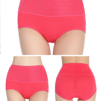 Floral Embossed Print High Elastic Waist Underwear Women Summer Wear Inner Soft Comfy Fabric Women's Panty - Hot Pink