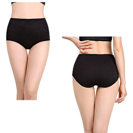 Floral Embossed Print High Elastic Waist Underwear Women Summer Wear Inner Soft Comfy Fabric Women's Panty - Black