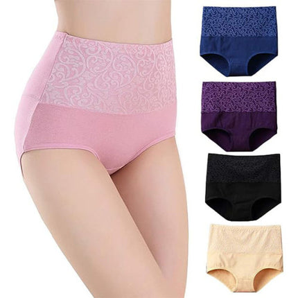 Floral Embossed Print High Elastic Waist Underwear Women Summer Wear Inner Soft Comfy Fabric Women's Panty - Pink