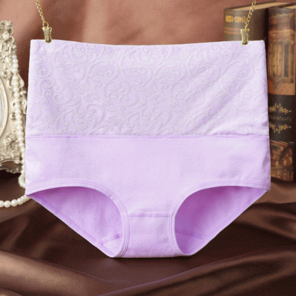 Floral Embossed Print High Elastic Waist Underwear Women Summer Wear Inner Soft Comfy Fabric Women's Panty - Light Purple