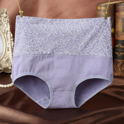 Floral Embossed Print High Elastic Waist Underwear Women Summer Wear Inner Soft Comfy Fabric Women's Panty - Dark Purple