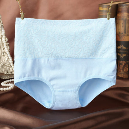 Floral Embossed Print High Elastic Waist Underwear Women Summer Wear Inner Soft Comfy Fabric Women's Panty - Light Blue