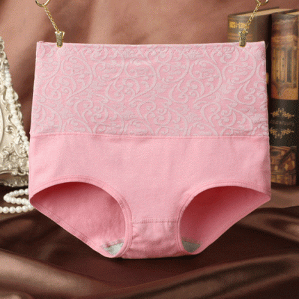 Floral Embossed Print High Elastic Waist Underwear Women Summer Wear Inner Soft Comfy Fabric Women's Panty - Pink