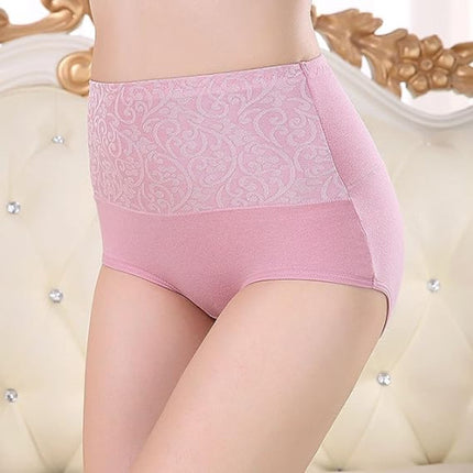 Floral Embossed Print High Elastic Waist Underwear Women Summer Wear Inner Soft Comfy Fabric Women's Panty - Pink