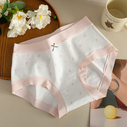 Bow Patched Cotton Hipsters Trendy Women's Underwear Collection with Soft Fabric &amp; Elastic Waist - White Pink