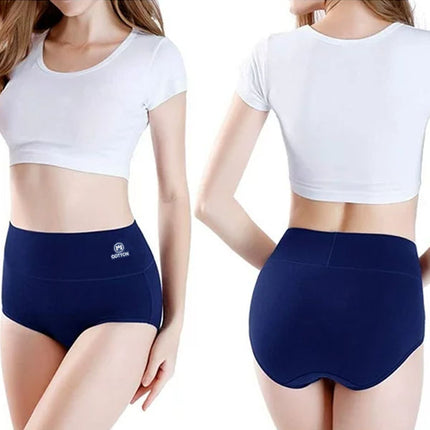 Stylish High Waist Brief Underwear Soft Summer Fabric Elastic Closure Mesh Pattern Underwear - Navy Blue