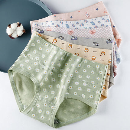 Stylish Light Green Hipster Underwear for Women Printed Soft Fabric Summer Fashion Girls Wear Panty Elastic Waist Cotton Blends