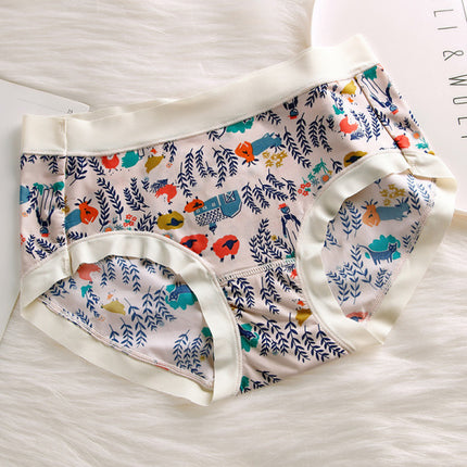 Stylish Floral Cartoon Printed Panty Soft Breathable Women\'s Underwear for Summer Fashion Hipster Style Elastic Closure Multi-Color