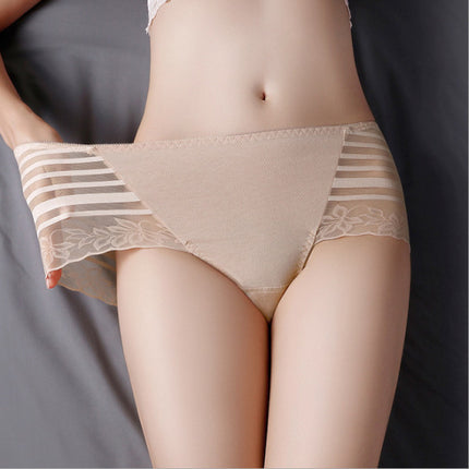 Stylish Floral Lace Hipster Underwear in Soft Cotton Blend Luxury Slim Fit Women's Panty - Skin