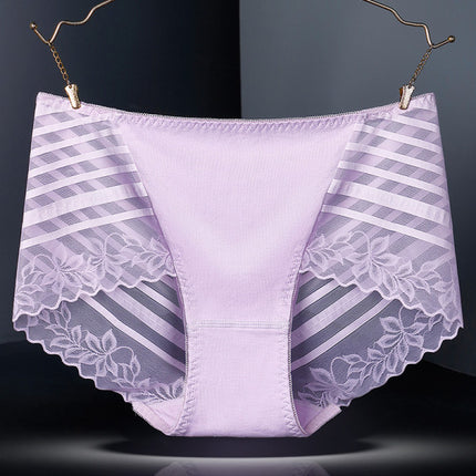 Stylish Floral Lace Hipster Underwear in Soft Cotton Blend Luxury Slim Fit Women's Panty - Purple