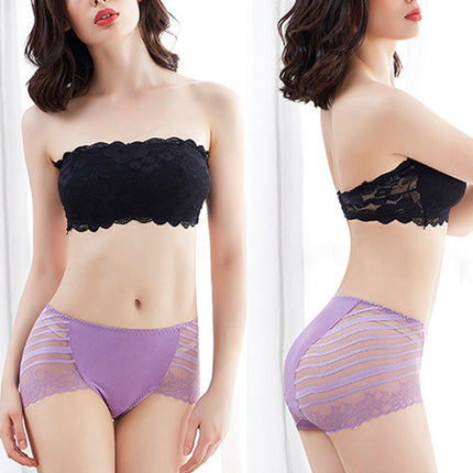 Stylish Floral Lace Hipster Underwear in Soft Cotton Blend Luxury Slim Fit Women's Panty - Purple