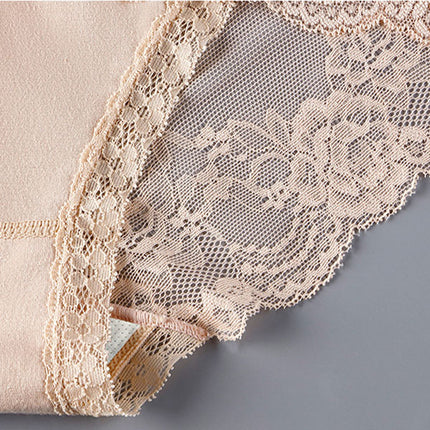 Luxurious Lace High Waist Wedding Underwear Soft Cotton Blends Floral Embroidered Bow Patch - Purple