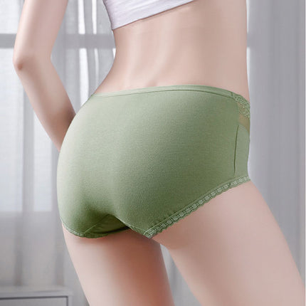 Stylish Lace Patched Hipster Underwear for Women Slim Fit Casual Fashion in Green Spandex