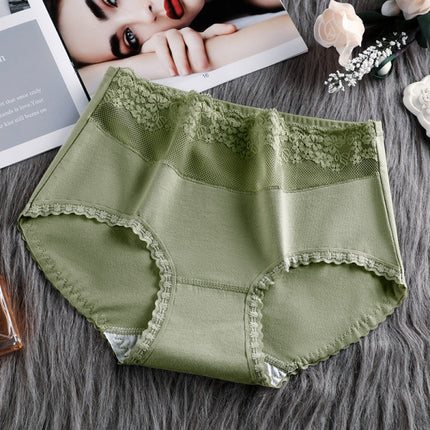 Stylish Lace Patched Hipster Underwear for Women Slim Fit Casual Fashion in Green Spandex